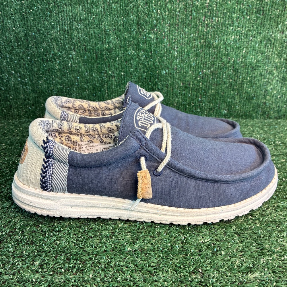 Hey Dude Wally Break Stitch Canvas Lightweight Paisley Loafers Navy Mens Size 10